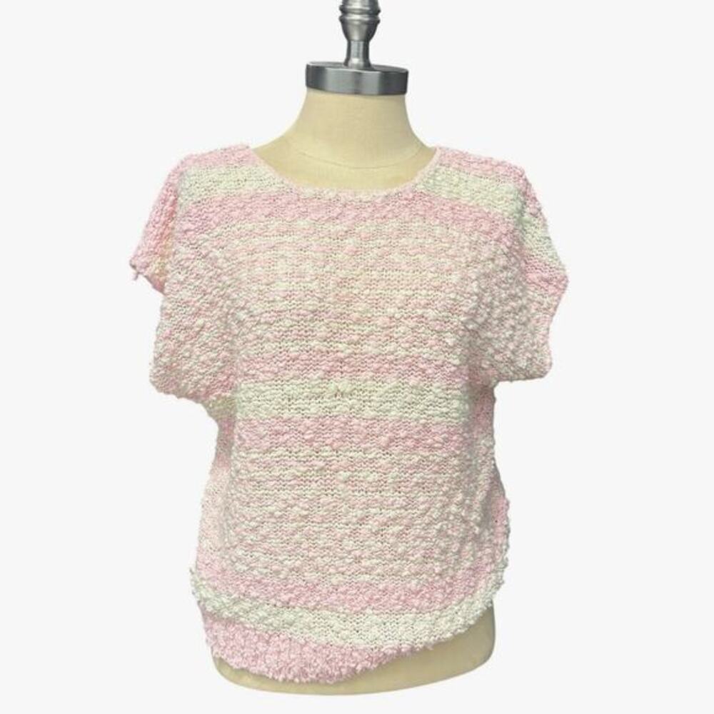 Junior Connection by Mervyn’s Pink Striped Bouclé‎ Knit Top Size Large